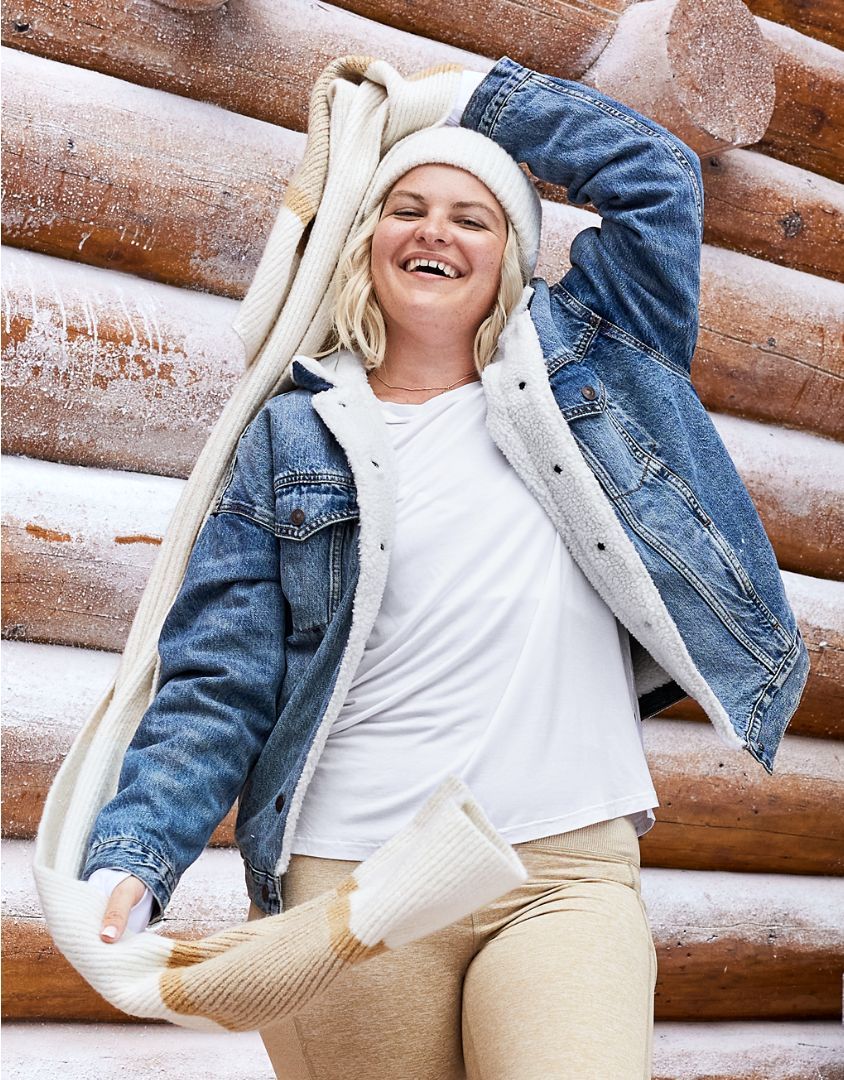 AE For OFFLINE By Aerie Denim Sherpa Lined Jacket | American Eagle Outfitters (US & CA)