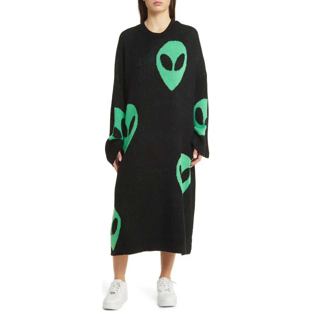 Dressed in Lala Literally Limitless Long Sleeve Oversize Sweater Dress in Alien Lover at Nordstrom, Size Small | Nordstrom