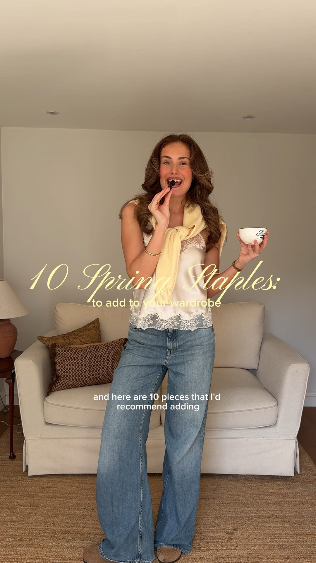 spring staples, spring capsule wardrobe, spring fashion, lace top, lace poking out, wide leg jeans, polka dot, H&M polka dot skirt, spring trends, drye boots, knee high brown boots, Stradivarius boots, butter yellow, yellow knit jumper, 90s sunglasses, stripe top, Massimo Dutti, silk top, satin top, Birkenstock dupes 

#LTKspring #LTKeurope #LTKuk