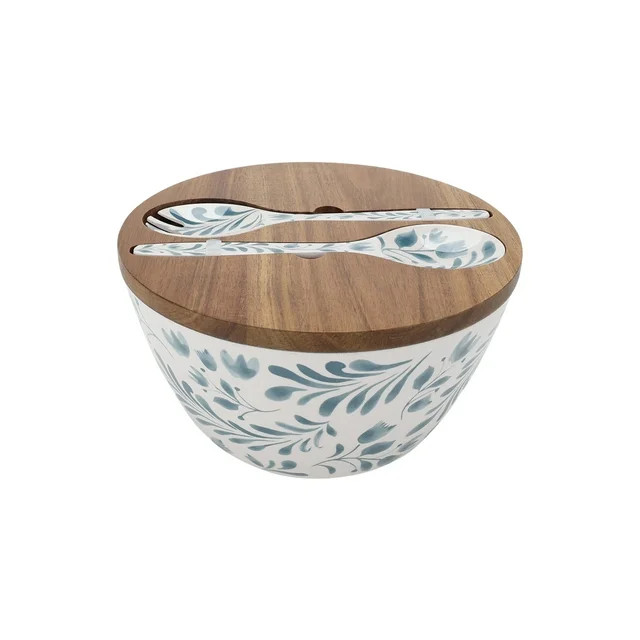 Better Homes & Gardens 4-Piece Bamboo Melamine Salad Serving Bowl and Utensil Set with Acacia Woo... | Walmart (US)
