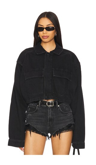 Amelia Crop Pocket Jacket in Cliff | Revolve Clothing (Global)