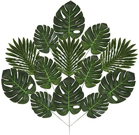 48-Piece Artificial Palm Leaves, 4 Types Tropical Leaves, Faux Monstera Leaves, Palm Tree Leaf De... | Amazon (US)
