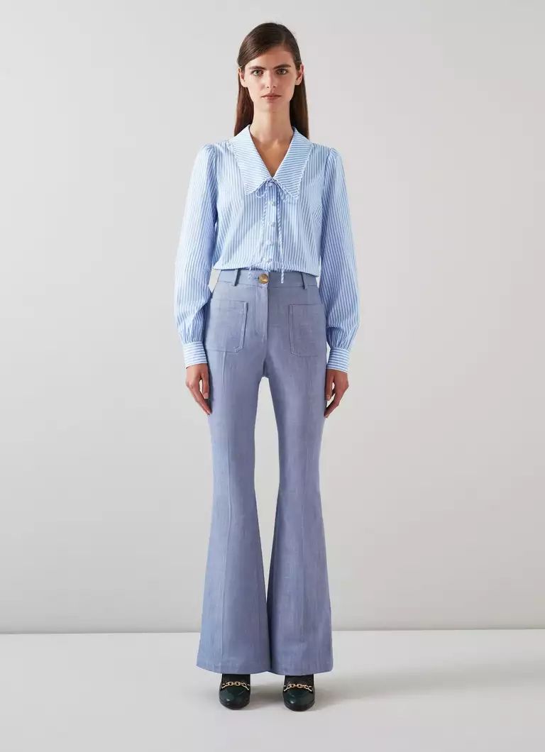 Avery Pale Blue Italian Cotton Trousers | L.K. Bennett (UK)