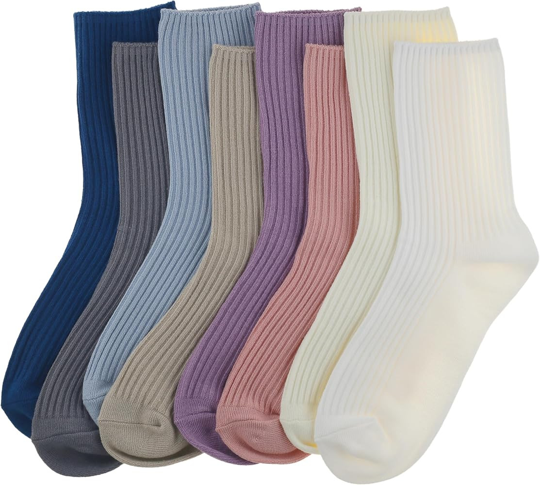 ACCFOD Womens Cute Crew Socks Casual Athletic Aesthetic Socks Neutral Cotton Socks for Women Gran... | Amazon (US)