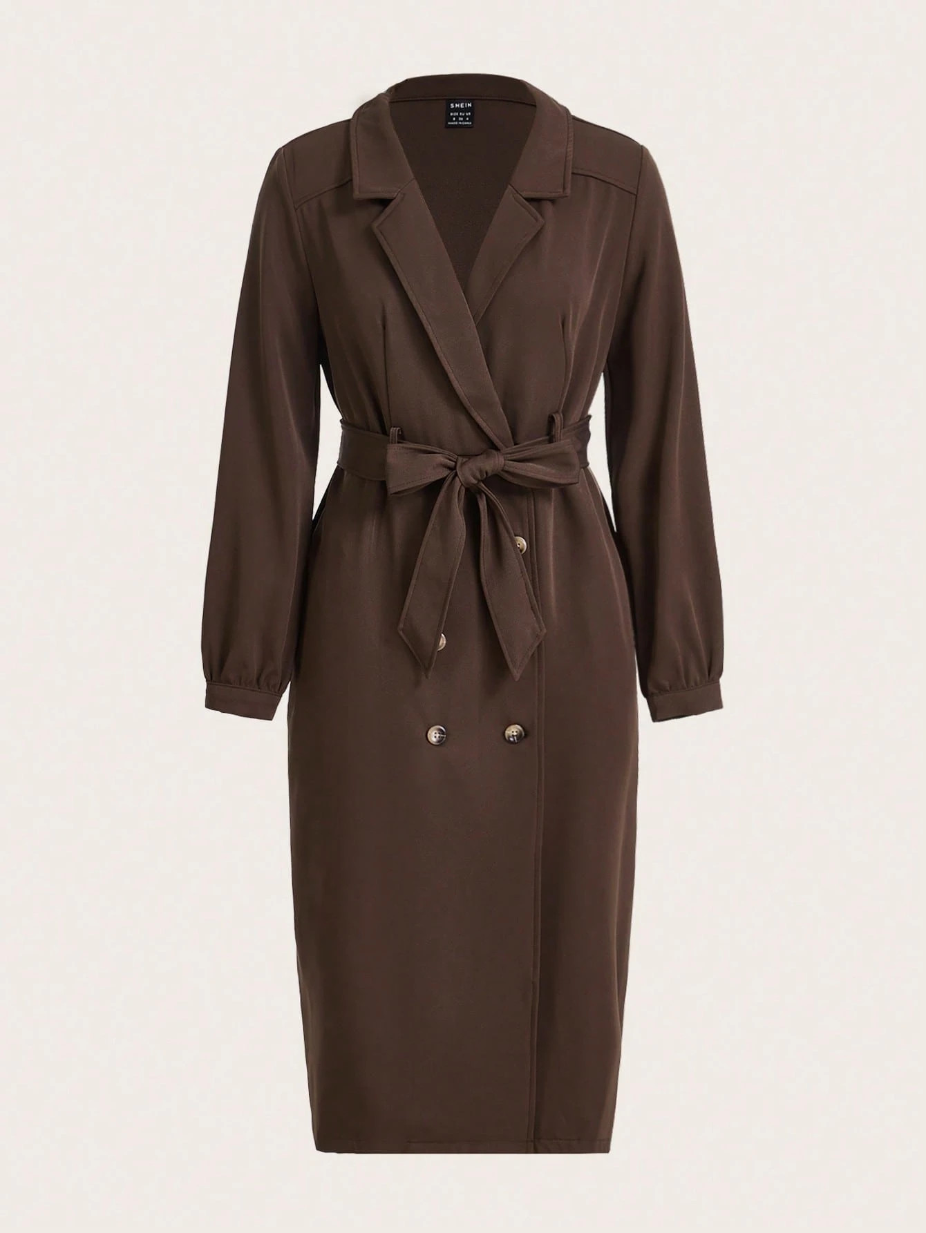 SHEIN Frenchy Lapel Neck Double Breasted Belted Trench Coat | SHEIN