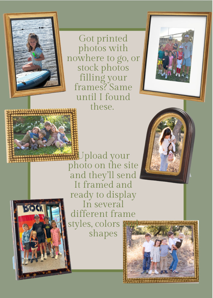 Got printed photos with nowhere to go, or  stock photos filling your frames? Same until I found these. 


Upload your photo on the site and they’ll send It framed and ready to display In several different frame styles, colors and shapes 

 #LTKHome #LTKFindsUnder100 #LTKStyleTip