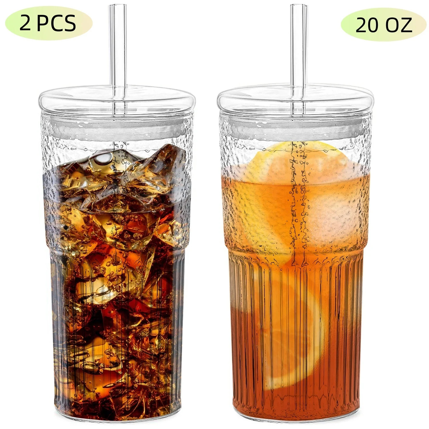 6 Piece 20 oz Glass Cups with Lid and Straw,High Borosilicate Tumbler,  Iced Coffee Cup, Beer Gla... | Walmart (US)