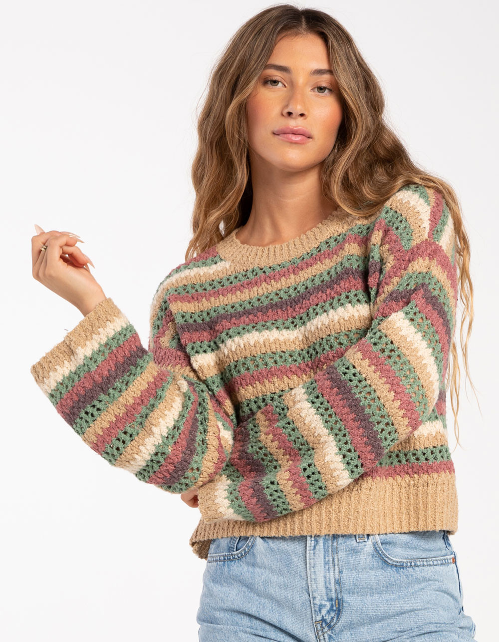 RSQ Womens Open Stitch Cozy Stripe Pullover | Tillys