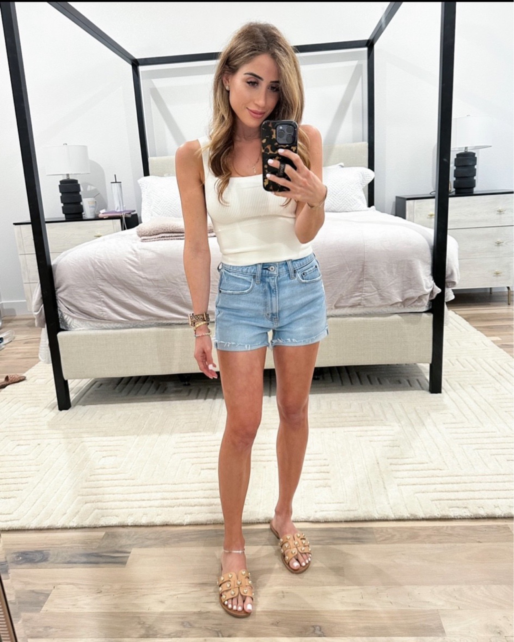 Ribbed tank size Xs on sale denim shorts size 23 25% off on sale! Spring outfit 

#LTKunder100 #LTKsalealert #LTKunder50