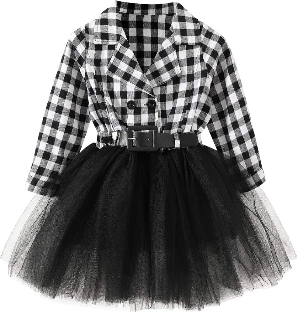 Little Baby Girl Black and White Dress Buffalo Plaid Tutu Skirt Party Princess Formal Outfit Clot... | Amazon (US)