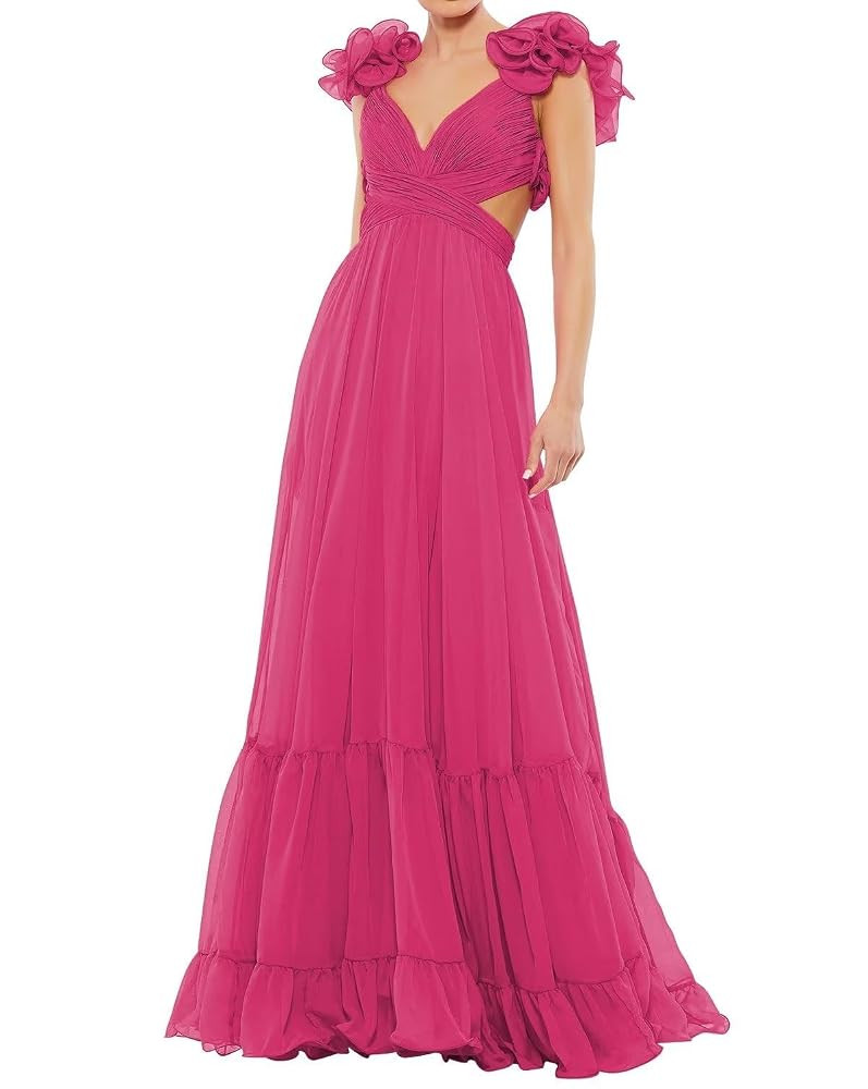Chiffon V Neck Prom Dresses for Women Ruffles A Line Long Bridesmaid Dresses Backless Tiered Form... | Amazon (US)