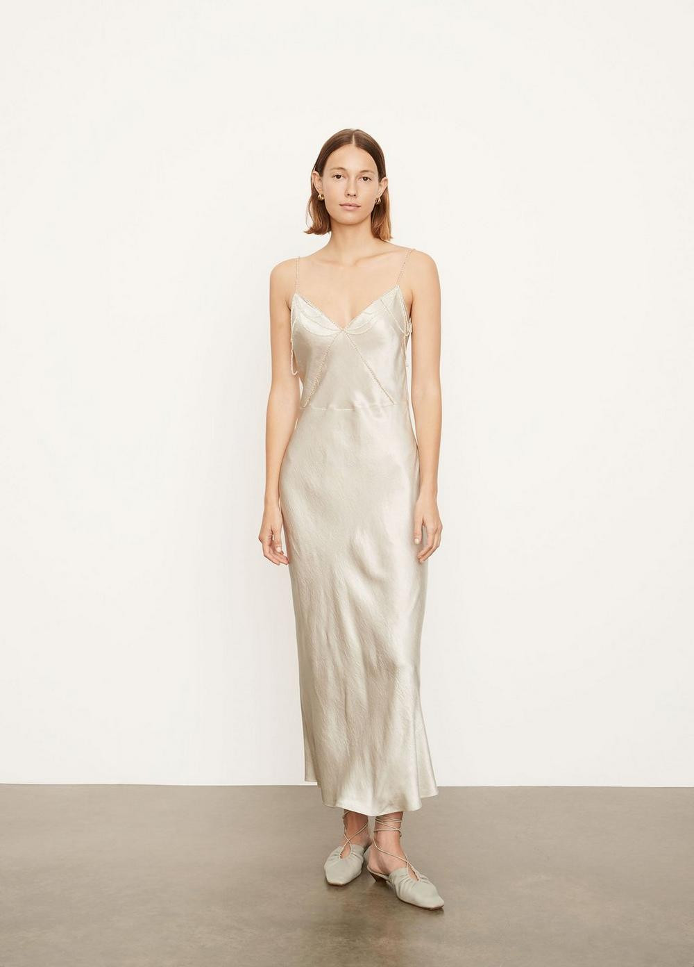Draped Beads V-Neck Slip Dress | Vince LLC