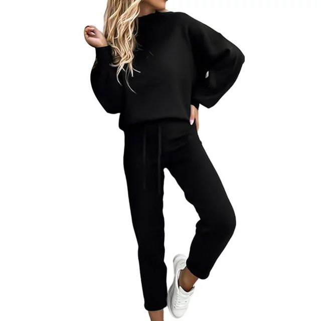 Colisha Solid Tracksuit Set for Women Drawstring Sports Jogger Trousers Long Sleeve Casual Tops P... | Walmart (US)
