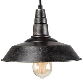 LNC Barnyard III 1-Light Rustic Black Barn Light Dining Kitchen Island Adjustable Pendant with Dome  | The Home Depot