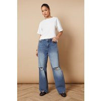 Denim Straight Leg Jean With Rips | PrettyLittleThing UK