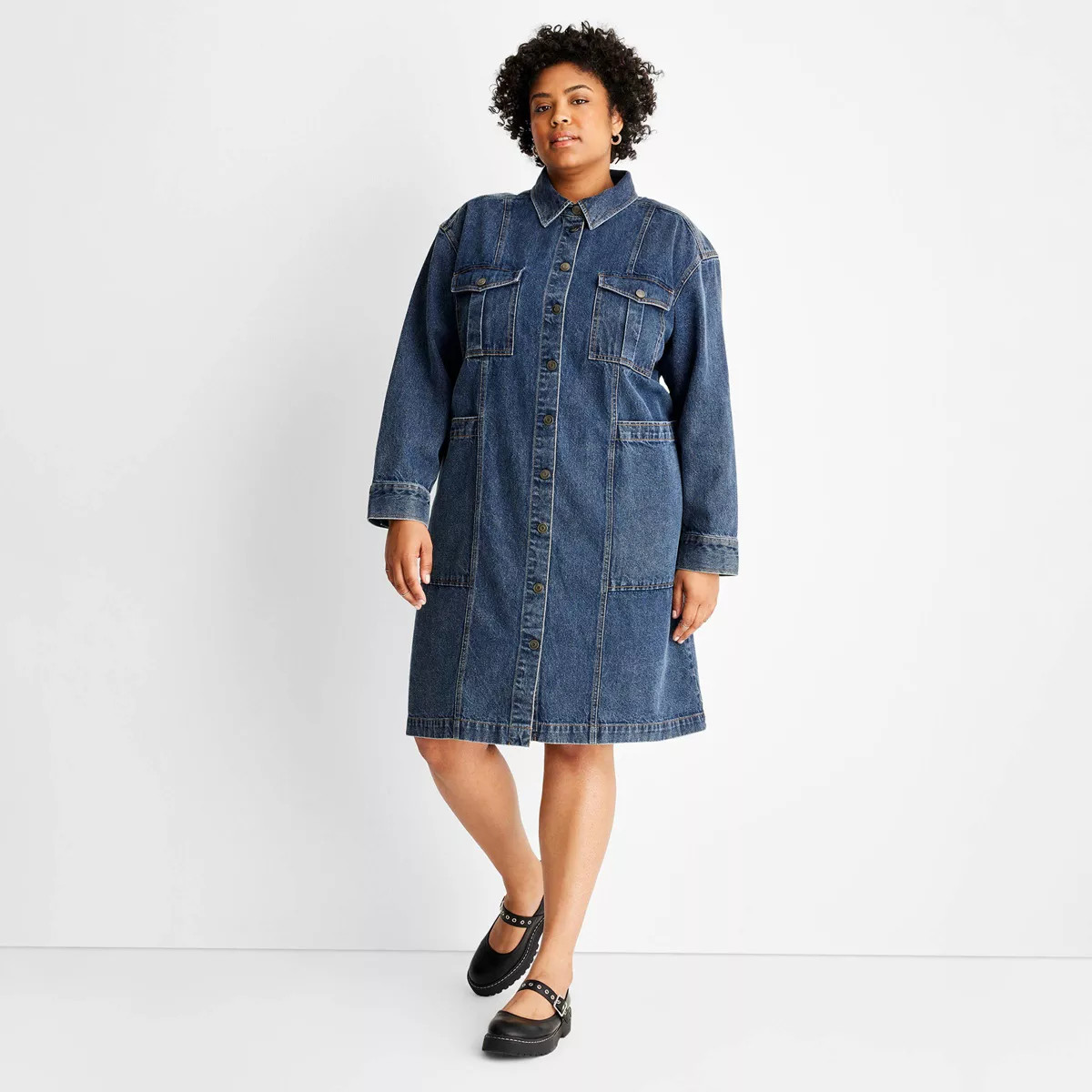 Women's Long Sleeve Button-Up Denim Midi Dress - Future Collective™ with Reese Blutstein Blue D... | Target