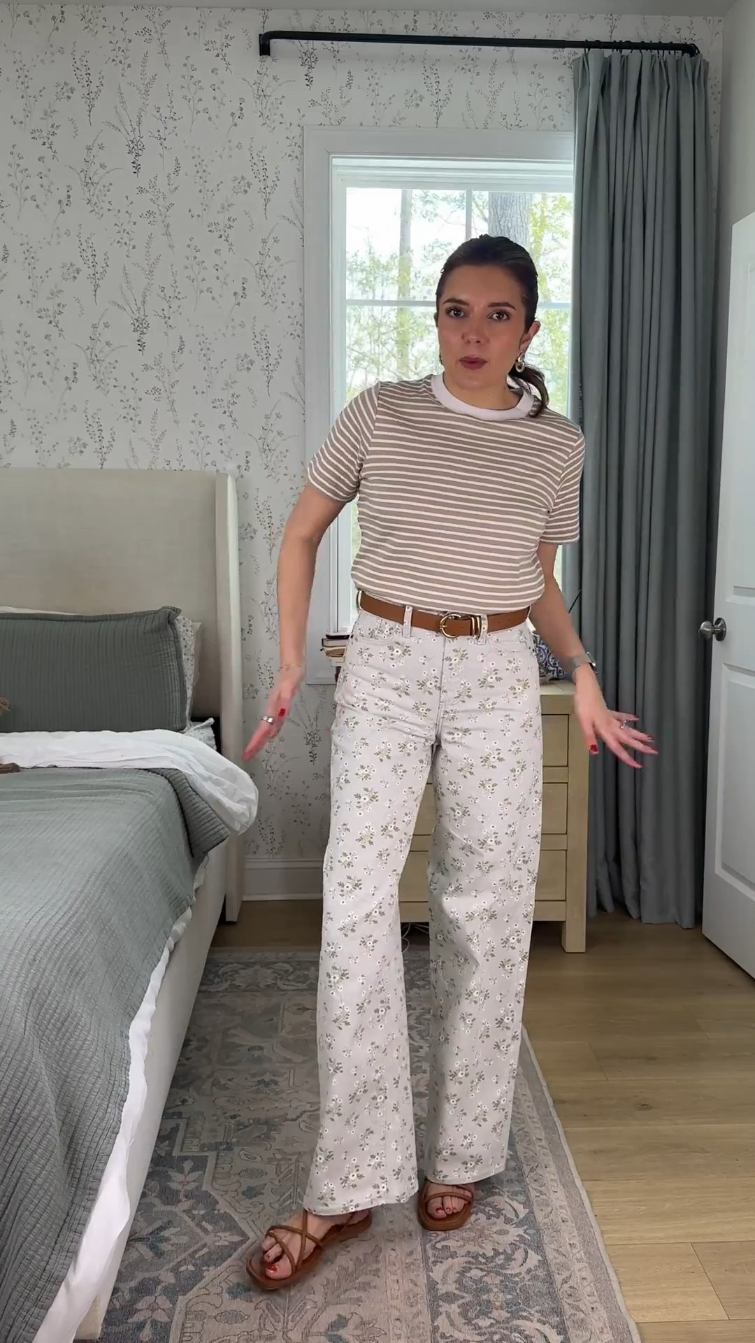 50% off old navy sale!! Love these wide leg floral jeans! In a size 2 tall. Small in striped tee! 

#LTKTall #LTKSaleAlert #LTKOver40