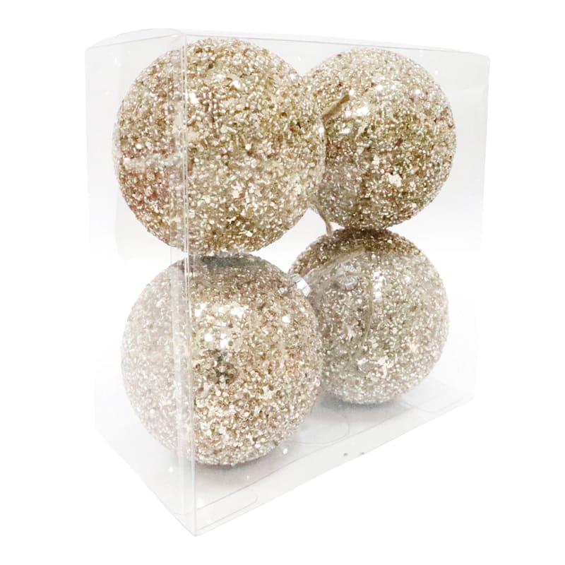 4-Count Beaded Champagne Shatterproof Ornaments | At Home