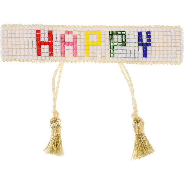 Women's HAPPY Beaded Bracelet, Rainbow | Maisonette