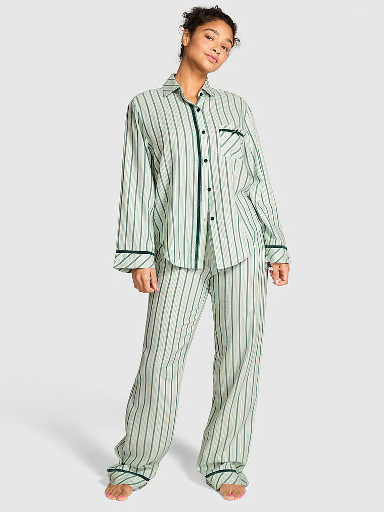 Buy Flannel Long Pajama Set, Deep Forest/Mint Stripes - Order Pajamas Sets online - PINK US | Victoria's Secret (US / CA )