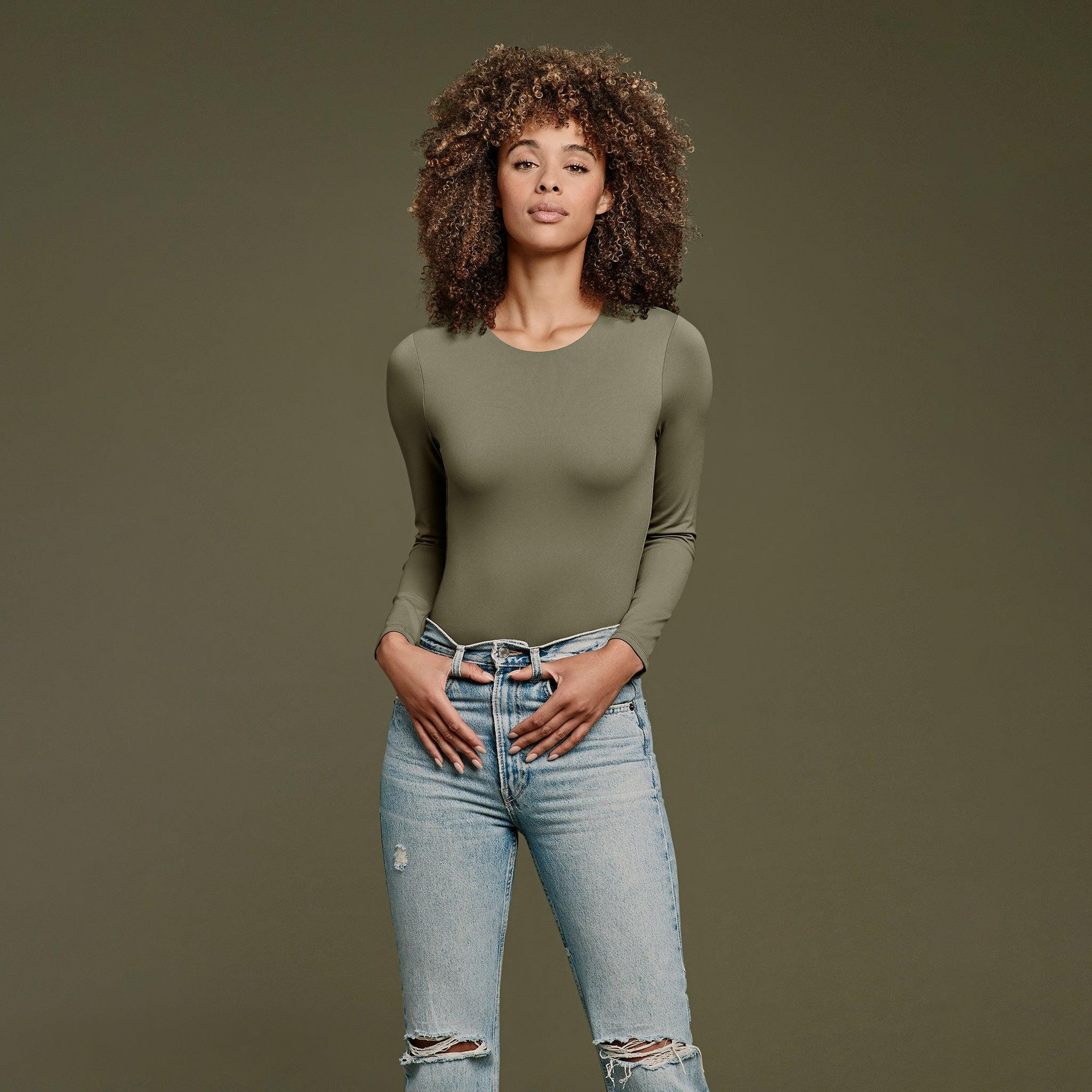 Long Sleeve Crewneck Bodysuit | Dark Olive - nuuds | nuuds