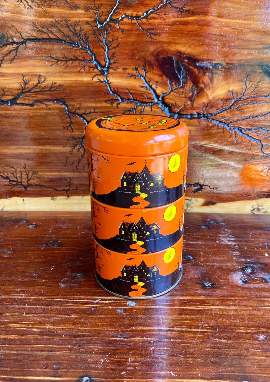 Vintage Halloween Stackable Tin Cans 3 Compartments - Etsy | Etsy (US)