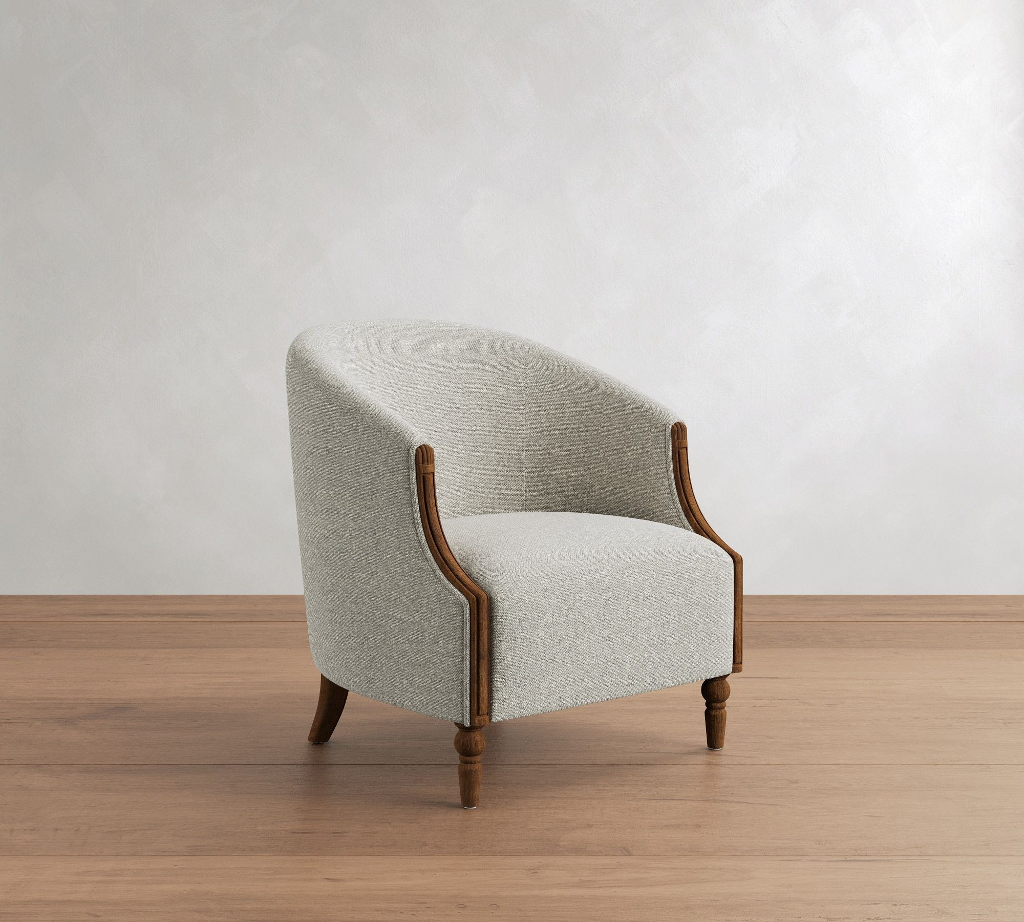 Florence Upholstered Armchair, Polyester Wrapped Cushions, Performance Heathered Basketweave Dove | Pottery Barn (US)