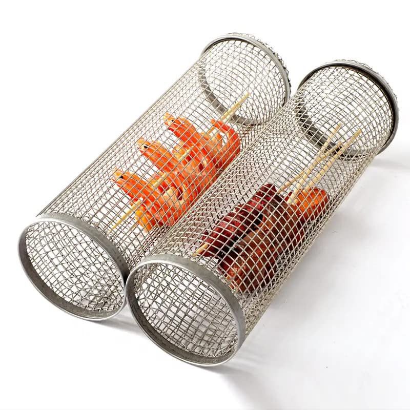 2PCS BBQ Net Tube, Barbecue Rolling Grilling Basket BBQ Basket Rotisserie, Grill Tool with Remova... | Amazon (US)