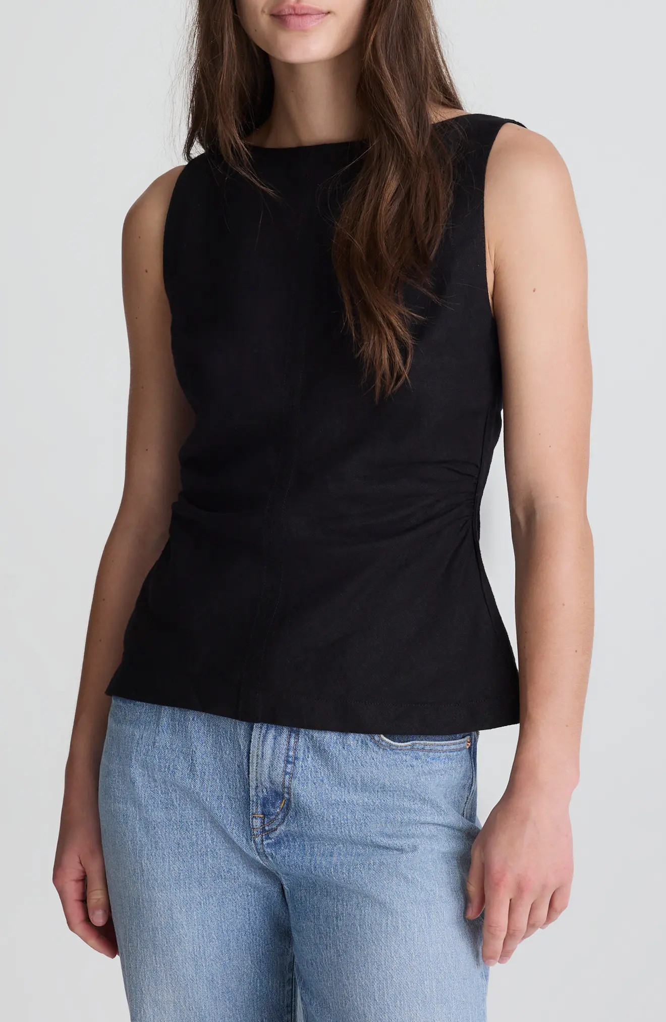 Cinched Boatneck Sleeveless Linen Top (Women) | Nordstrom | Nordstrom