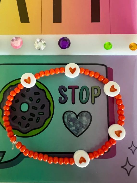 Orange Hearts and Orange Beaded Girls Bracelet - Etsy | Etsy (US)