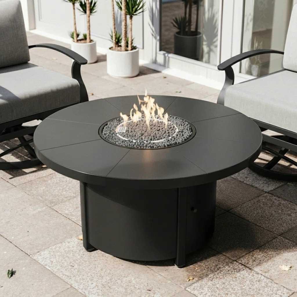 Dobbs 48" Round Fire Pit Table 40,000 BTU Carbon Steel Construction Adjustable Feet Magnetic Gas ... | Wayfair North America