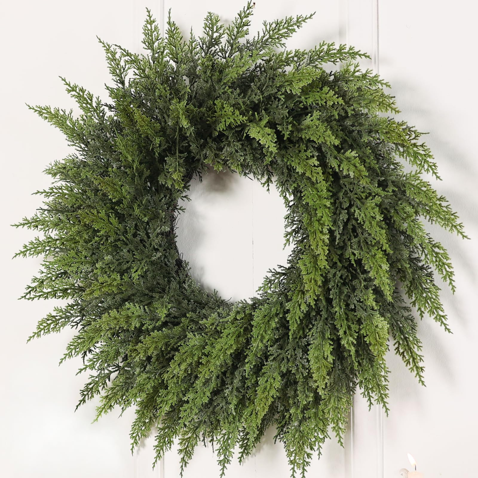24" Real Touch Artificial Cedar Wreath - Faux Christmas Wreaths for Front Door,Faux Pine Green Wr... | Amazon (US)