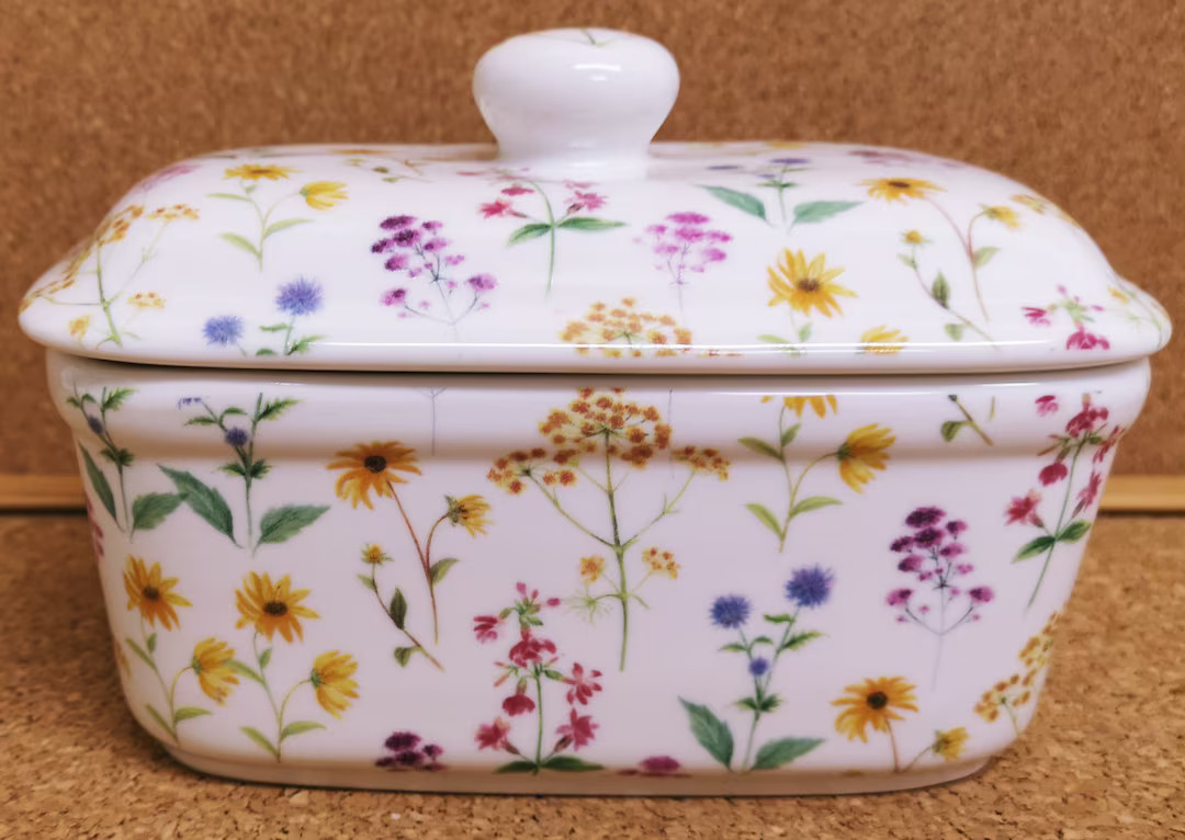 Meadow Flowers Butter Dish Fine Bone China Multi Bright Floral Container Hand Decorated in UK - E... | Etsy (US)