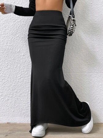 SHEIN EZwear Elegant Eenkleurig Rok Ruches | SHEIN