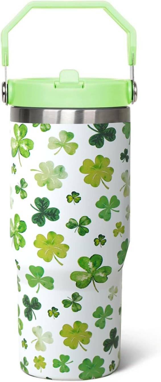 30oz St.Patrick's Gnome Tumbler with Handle,30 Oz St.Patrick's Flip Tumbler With Handle,Green Iri... | Amazon (US)
