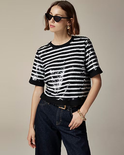 Sequin-embellished T-shirt in stripe | J. Crew US