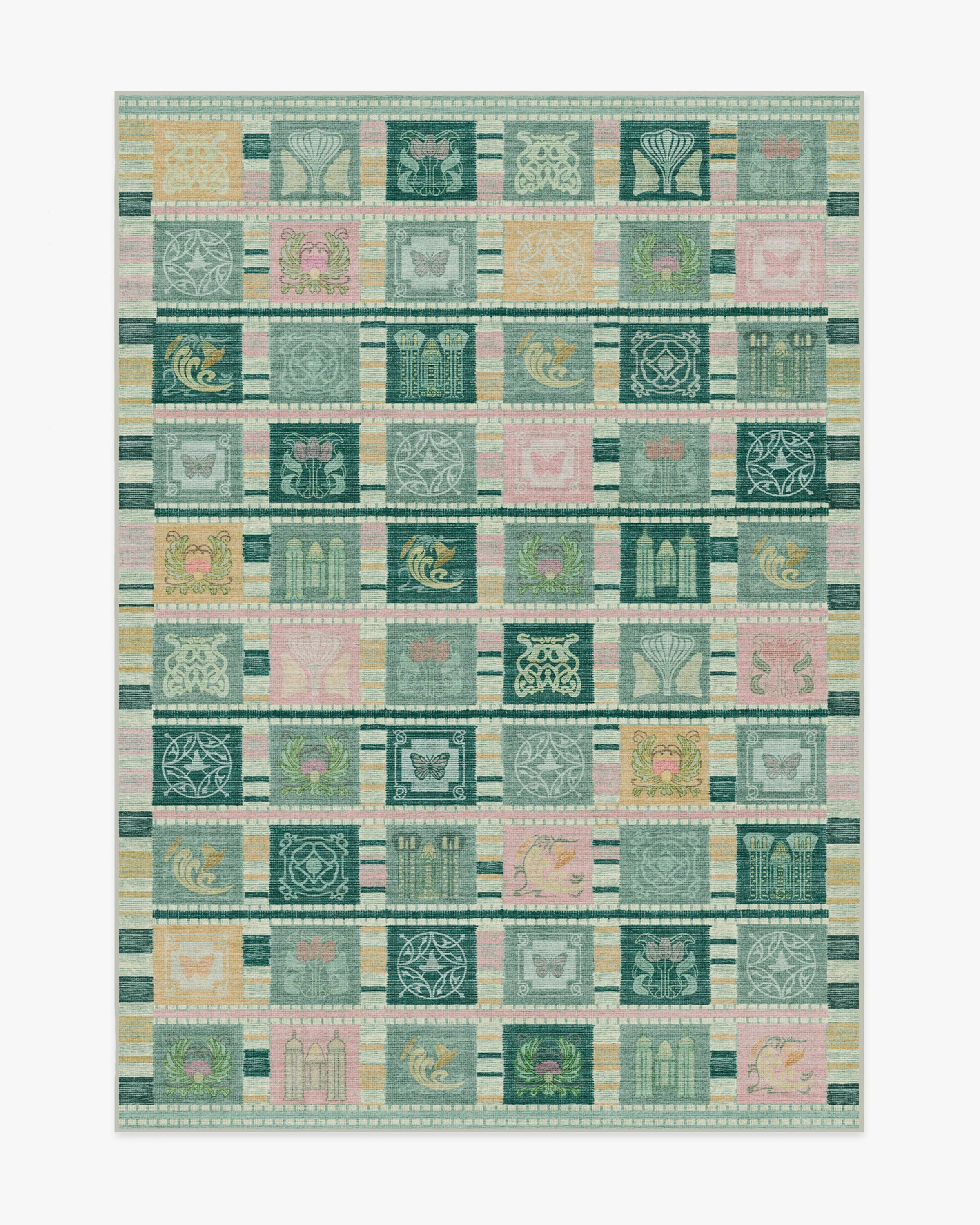 Ozian Tiles Emerald & Pink Rug | Ruggable