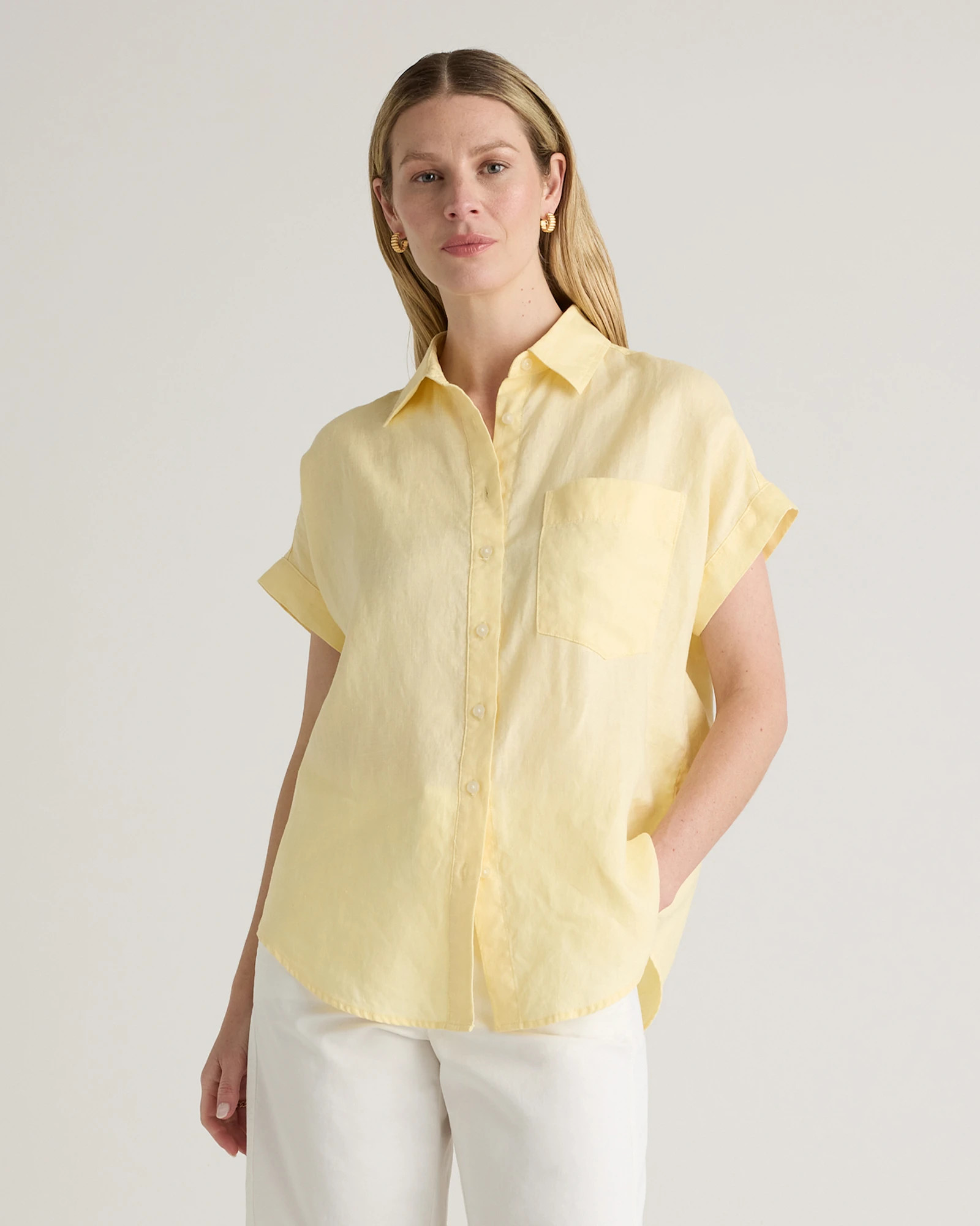 100% European Linen Camp Shirt in Soft Yellow | Quince