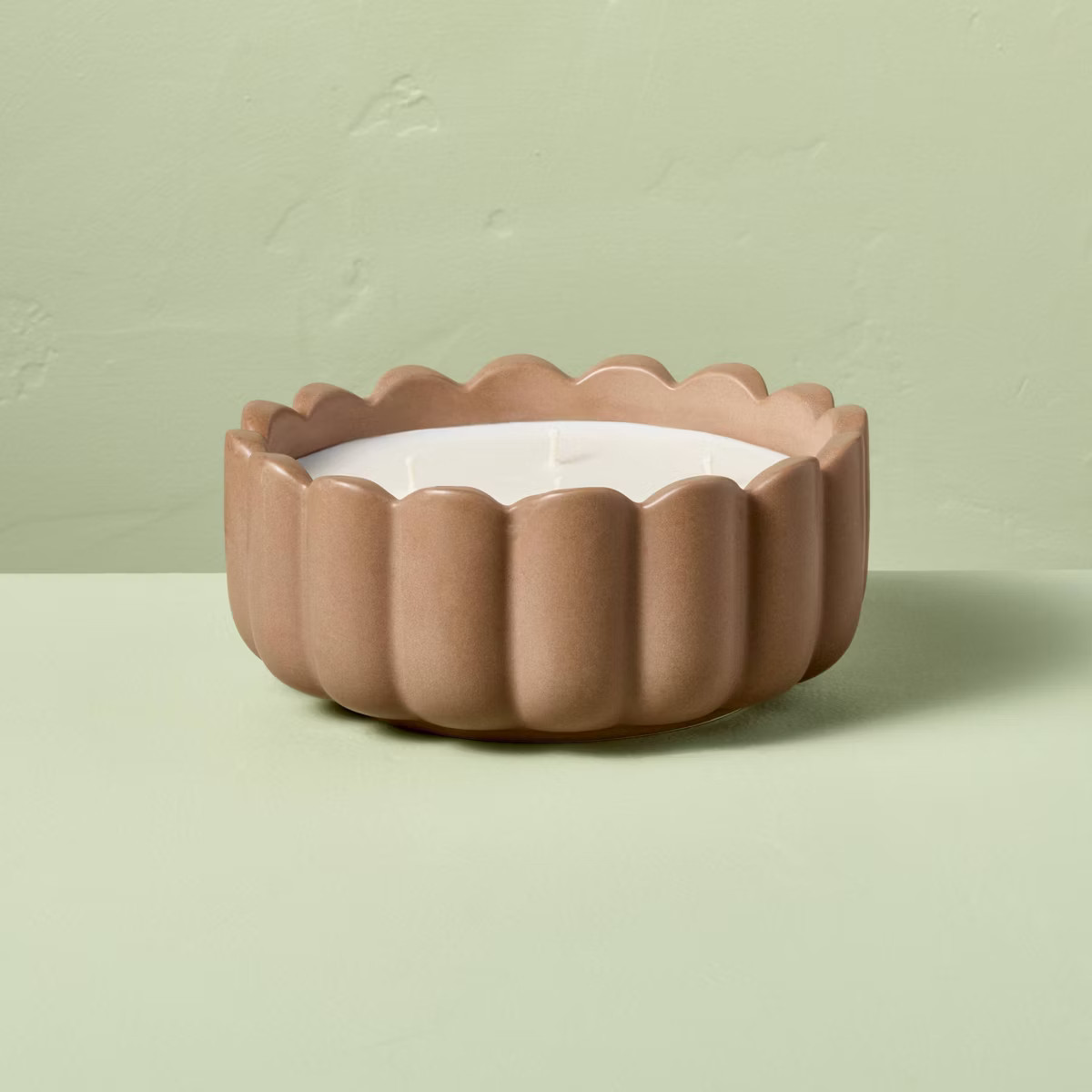 6 Wick Ceramic Scalloped Rim Salted Honey Jar Candle Tan 42oz - Hearth & Hand™ with Magnolia | Target