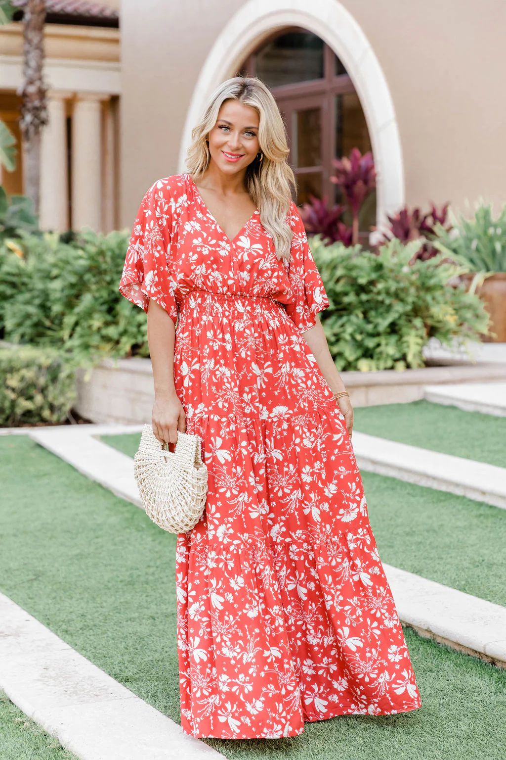 Sunshiny Days Red Smocked Waist Floral Maxi Dress FINAL SALE, Small - Pink Lily | Pink Lily