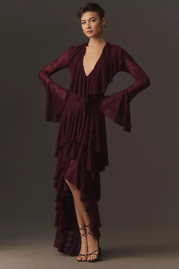 Norma Kamali High-Low Stretch Lace Ruffle Gown | Anthropologie (US)