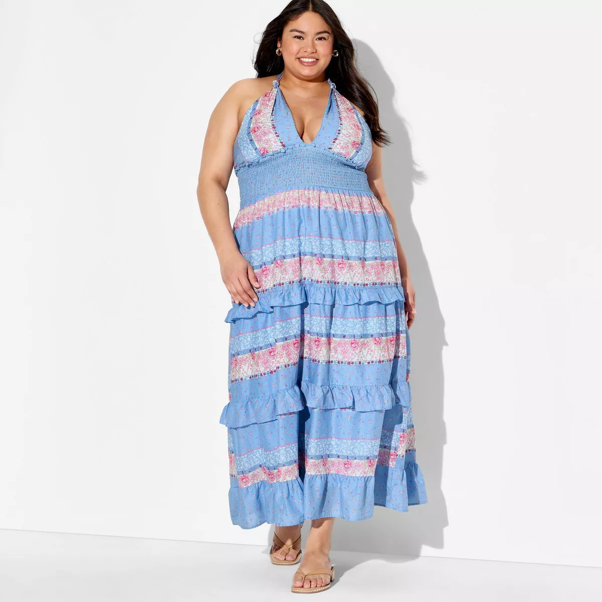 Women's Tiered Ruffle Maxi Dress - Wild Fable™ Blue Floral 1X | Target