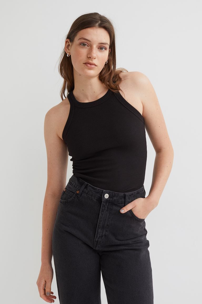 Fitted tank top in ribbed cotton jersey with a round neckline.SizeThe model is 178cm/5'10" and we... | H&M (US + CA)