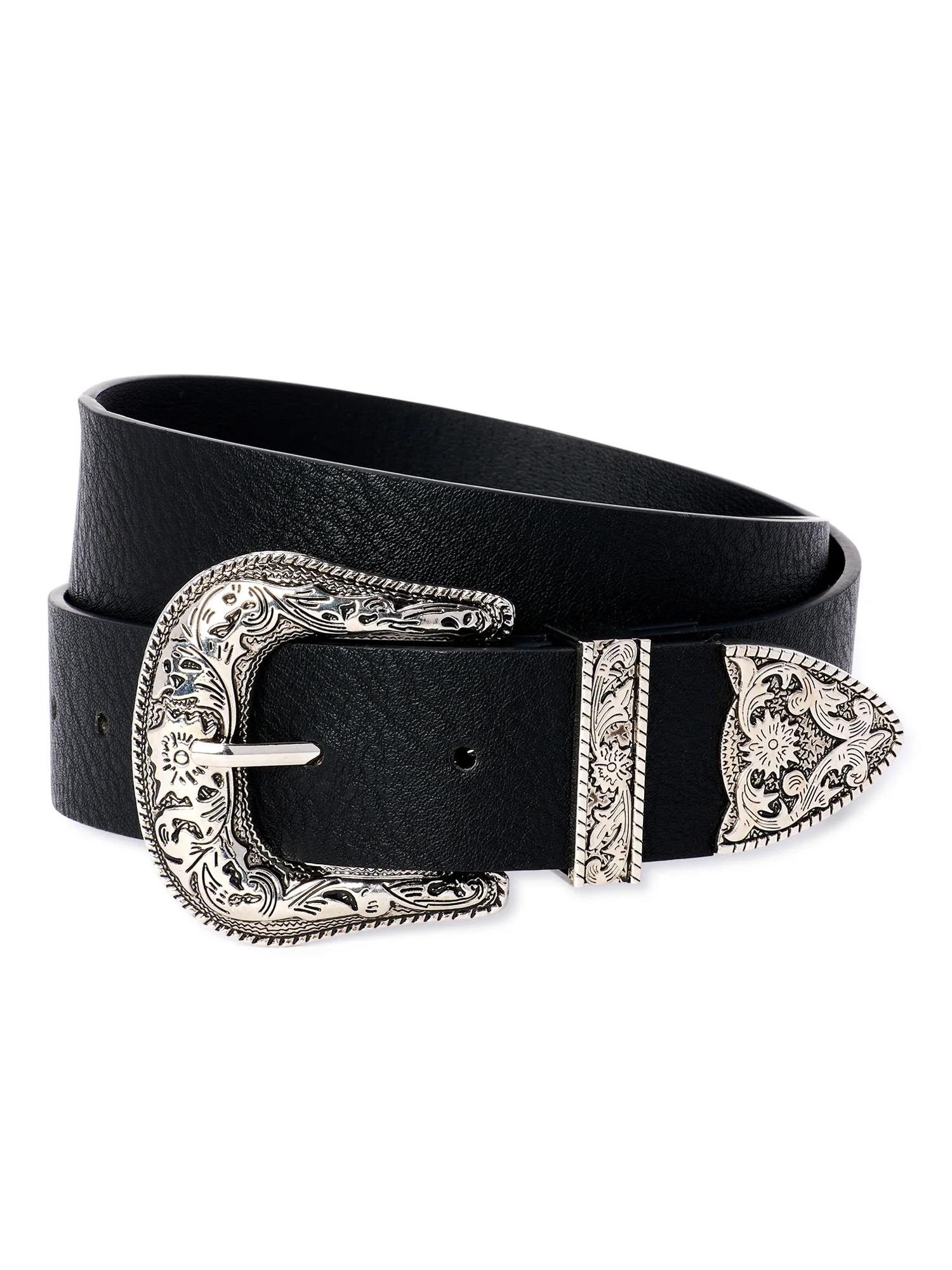 No Boundaries Women's Western Buckled Decorative Belt, Black | Walmart (US)