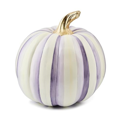 MACKENZIE-CHILDS Medium Pumpkin, Resin Halloween and Fall Pumpkin Decor, Purple-and-White Violet Stripe | Amazon (US)