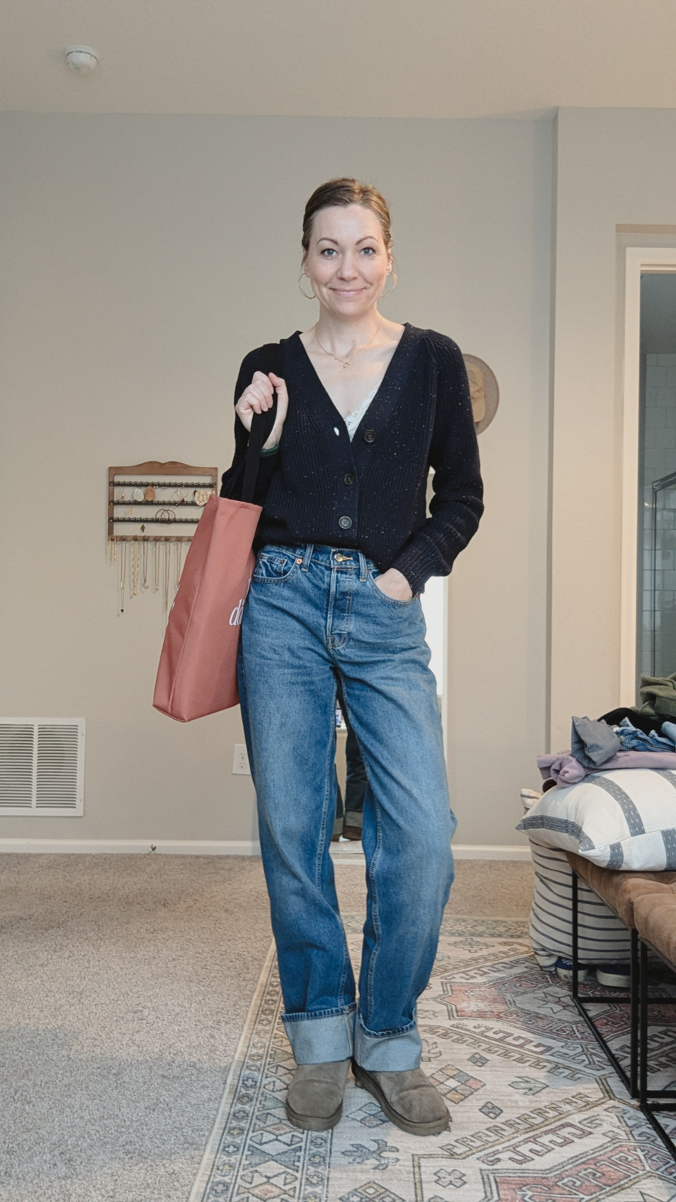 It's 37 degrees today and I'm fully embracing the cold weather vibes! I'm obsessed with these 90s baggy jeans from Universal Thread. They actually come in long for my tall girlies and are only $36. I love shoving all my work stuff, including my 15" laptop, in this huge tote - everything fits!

#LTKSeasonal #LTKFindsUnder50 #LTKItBag