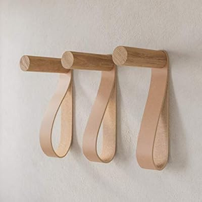 Wall Hooks, Natural Wooden Coat Hooks Wall Mounted with Leather (3pcs), Vintage Wall Hook, Entryw... | Amazon (US)