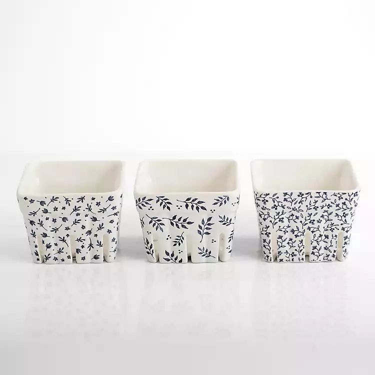 New! Ceramic Blue Bloom Berry Baskets, Set of 3 | Kirkland's Home