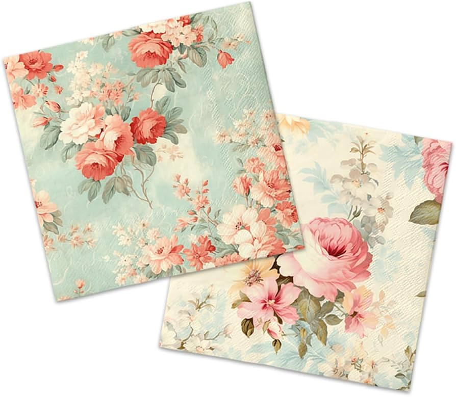 Vintage Floral Napkins-40Pcs Flower Paper Napkins for Tea Party Birthday Baby Shower Wedding Retr... | Amazon (US)