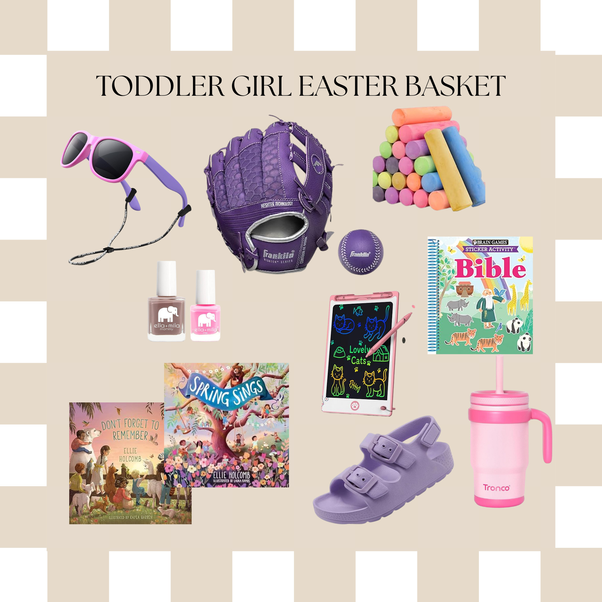 
Sharing some ideas for a girls’ Easter basket! 💜 Kept it simple but fun—with a mix of things they’ll love and a few sweet, Christ-centered touches. I added a Bible-based book, nail polish, a baseball glove, some chalk, and a couple other small things they’ll use all spring long. Thought I’d share in case you’re looking for toddler-friendly (and meaningful!) ideas too! 

 #LTKSeasonal #LTKKids #LTKFamily